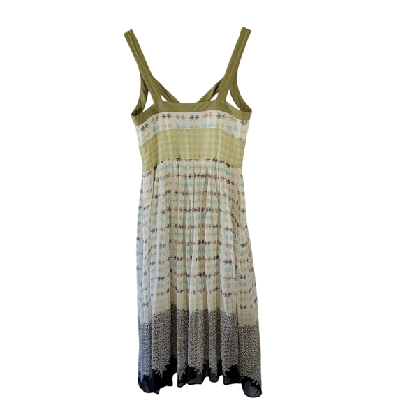Robbie Bee Green Mix Print 100% Silk Sleeveless Midi Dress Sz 6 Quite Luxury - Picture 2 of 12